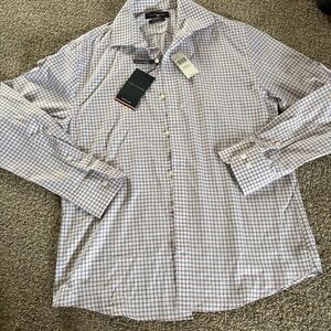 Tommy Hilfiger Mens Check Button Up Dress Shirt, White New M